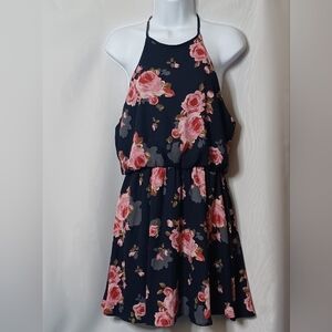 ONE ❤️ CLOTHING Los Angeles  Navy Blue Floral Strap Mini Dress. L